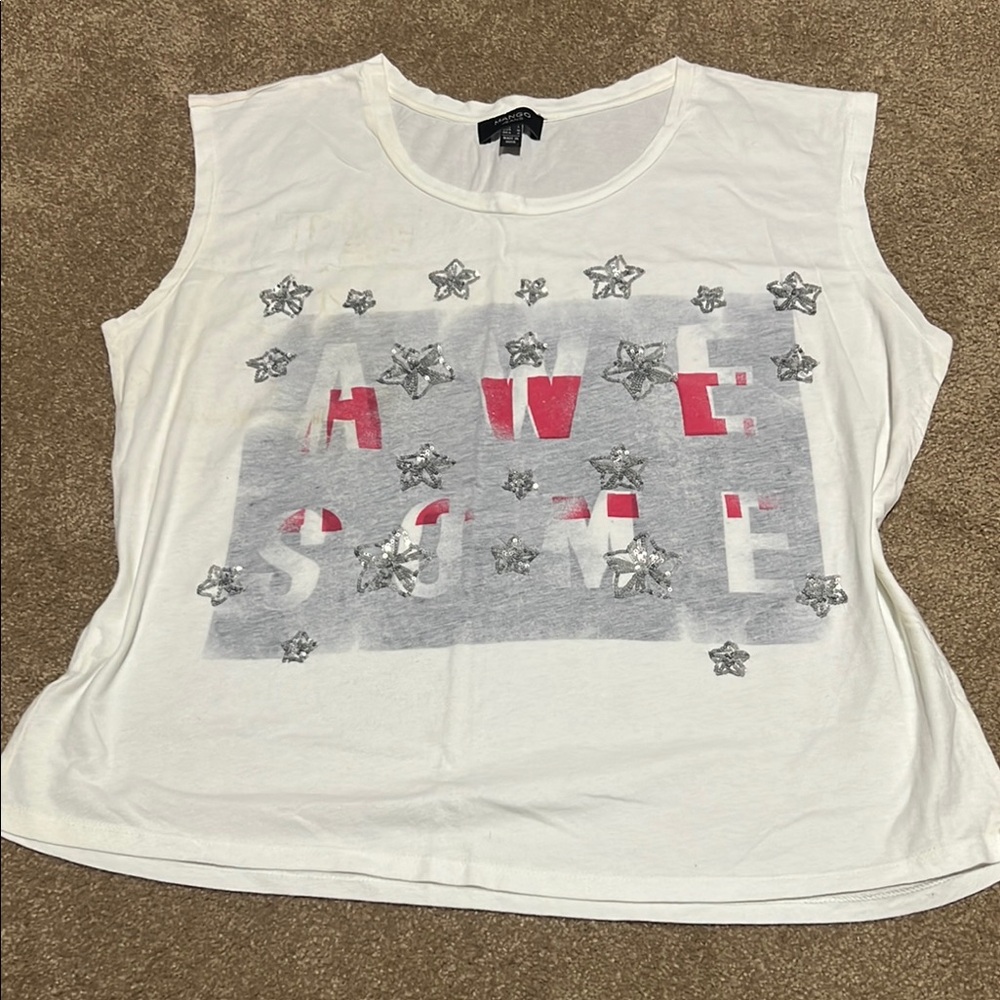 MANGO JEANS❤️White Graphic Women's Top